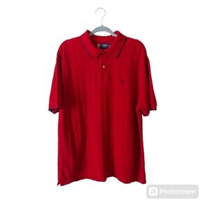 *Chaps Y2K Red Classic Basic Polo Shirt Navy Accents Embroidered Logo Size XL